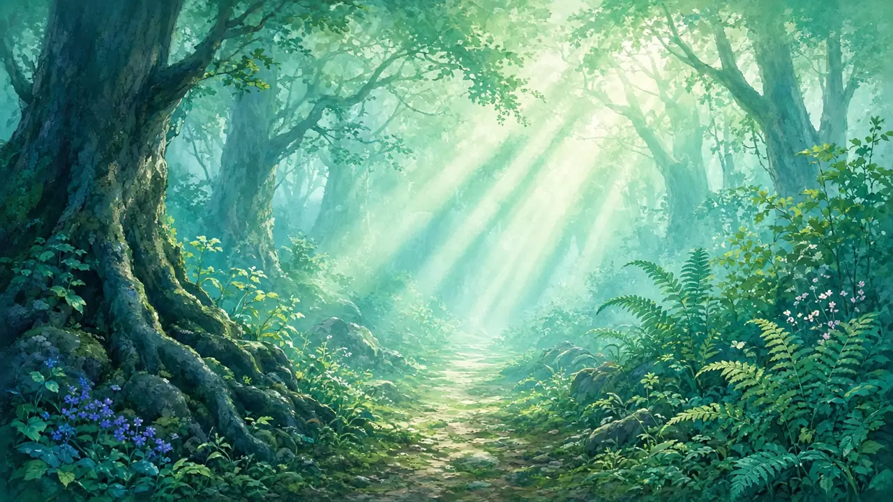 Misty forest path