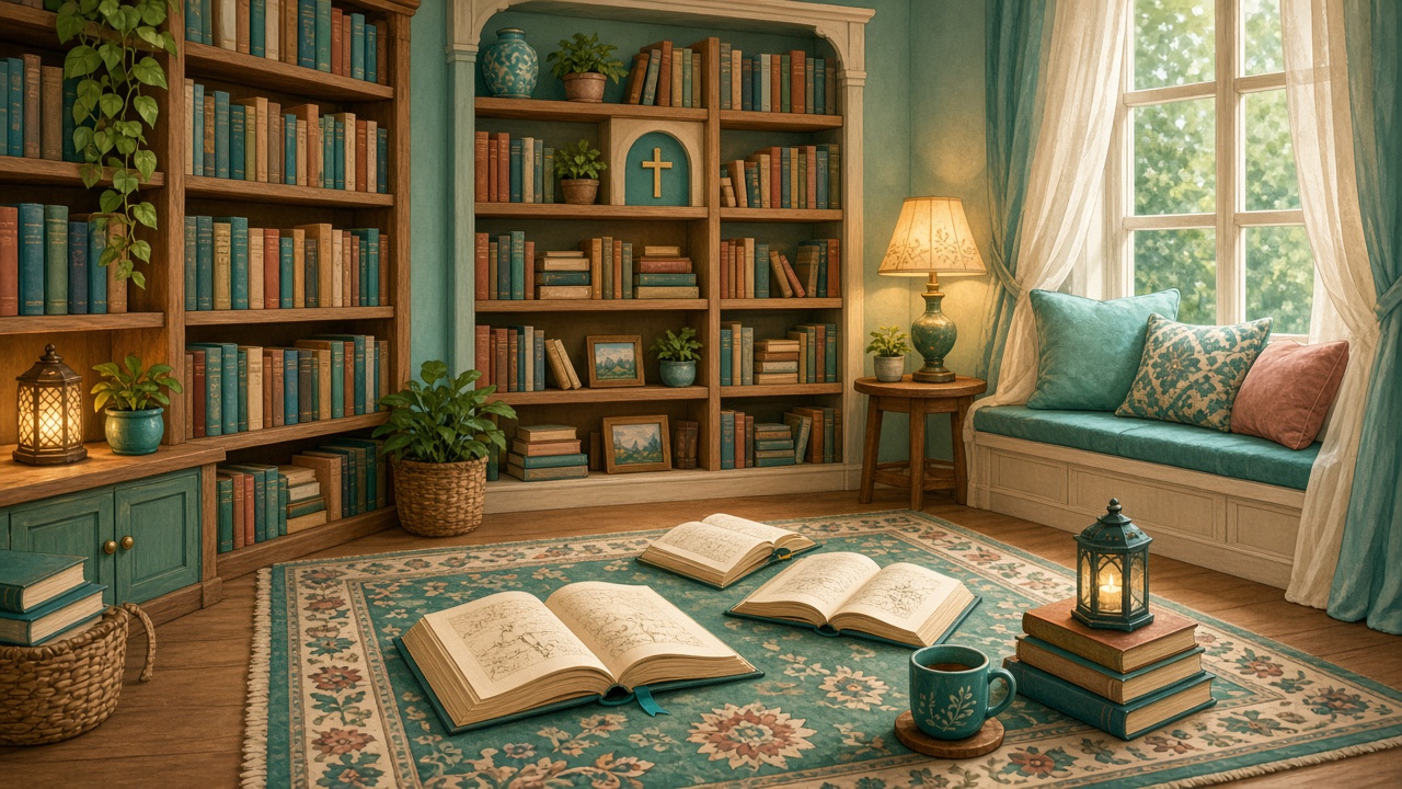 Open books on a table